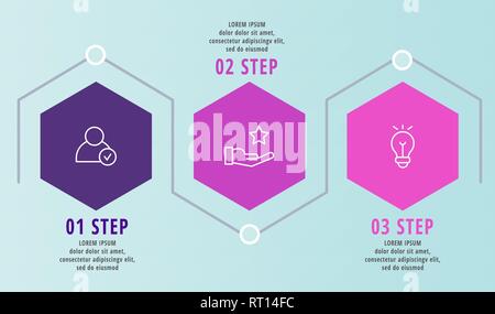 Modern vector flat illustration timeline. Infographic template with three hexagon elements. Designed for business, presentations, web design, diagrams Stock Vector