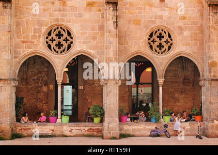 Scene in bar terrace inside of Convent de Sant Agustí building, El Born Barcelona, Catalonia, Spain Stock Photo