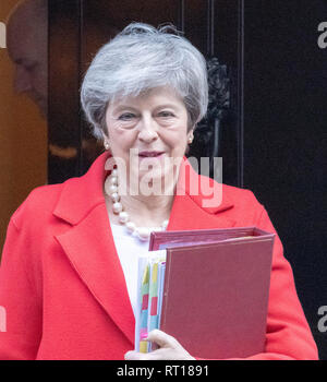London, UK. 27th Feb 2019.  Theresa May MP PC, Prime Minister leaves 10 Downing Street, London Credit: Ian Davidson/Alamy Live News