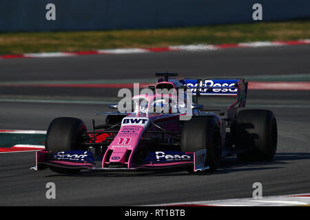 Montmelo, Barcelona - Spain. 27h February 2019.Sergio Perez of Mexico driving the (11) Racing Point RP19 Mercedes on track during day six of F1 Winter Testing at Circuit Stock Photo