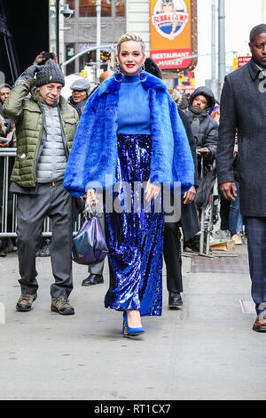 New York, USA. 27th Feb, 2019. Singer Kate Parry is seen in the Times Square area of New York in a television studio this Wednesday, May 27. (Photo: Vanessa Carvalho / Brazil Photo Press) Credit: Brazil Photo Press/Alamy Live News Stock Photo