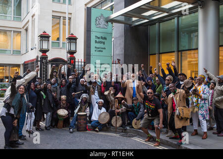 London UK 27th Feb 2019 Supporters of Save Bridge Park Campaign after court hearing in which Brent Council are attempting to push through the Conditional Land Sale Agreement which would see the Bridge Park Community Leisure Centre close down. Credit: Thabo Jaiyesimi/Alamy Live News Stock Photo