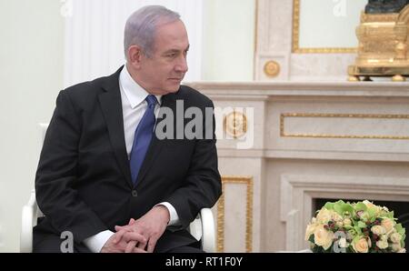 Moscow, Russia. 27th Feb, 2019. Israeli Prime Minister Benjamin Netanyahu during a bilateral meeting with Russian President Vladimir Putin at the Kremlin February 27, 2019 in Moscow, Russia. Credit: Planetpix/Alamy Live News Stock Photo