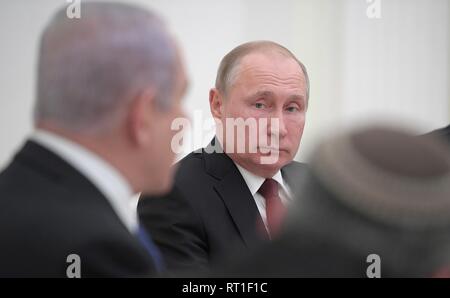 Moscow, Russia. 27th Feb, 2019. Russian President Vladimir Putin during a bilateral meeting with Israeli Prime Minister Benjamin Netanyahu at the Kremlin February 27, 2019 in Moscow, Russia. Credit: Planetpix/Alamy Live News Stock Photo