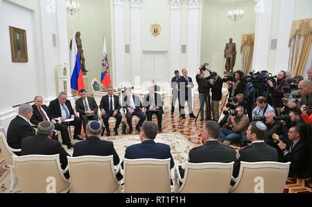 Moscow, Russia. 27th Feb, 2019. Russian President Vladimir Putin during a bilateral meeting with Israeli Prime Minister Benjamin Netanyahu at the Kremlin February 27, 2019 in Moscow, Russia. Credit: Planetpix/Alamy Live News Stock Photo