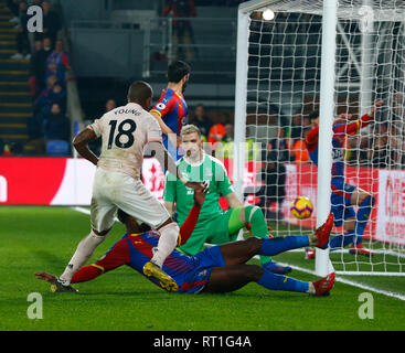 London, UK. 27th Feb, 2019. Manchester United's Ashley Young g3 during English Premier League between Crystal Palace and Manchester United at Selhurst Park stadium, London, England on 27 Feb 2019. Credit: Action Foto Sport/Alamy Live News Stock Photo