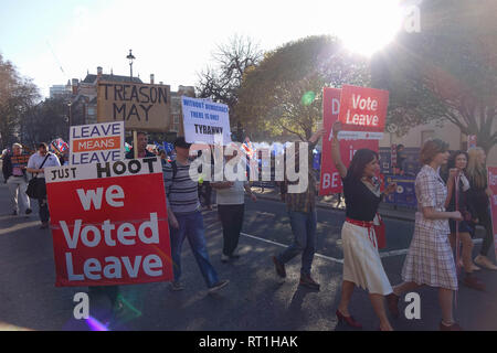 Westminster, London, UK. 27th Feb 2019. Pro-Brexit Activists demonstrate in Westminster, London. Credit: Thomas Krych/Alamy Live News