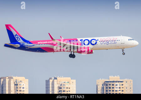 TEL AVIV, ISRAEL-February 24, 2019:Airbus A321 of Wizzair At Ben-Gurion international Airport. Stock Photo