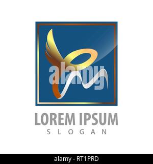 logo concept design. Luxury square. Ribbon wing. Symbol graphic template element Stock Vector