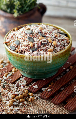 Mix of various healthy seeds including soy beans, sesame, pumpkin and sunflower seeds Stock Photo