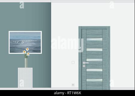 Close up of closed modern door interior concept vector illustration Stock Vector