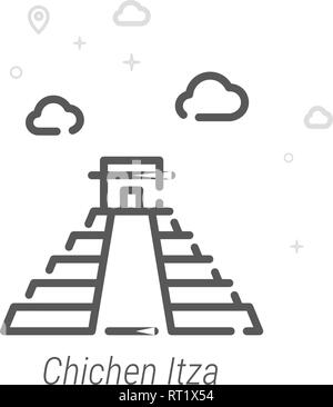 Chichen Itza, Mexico Vector Line Icon, Symbol, Pictogram, Sign. Light Abstract Geometric Background. Editable Stroke Stock Vector