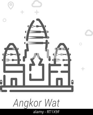 Angkor Wat, Cambodia Vector Line Icon, Symbol, Pictogram, Sign. Light Abstract Geometric Background. Editable Stroke Stock Vector