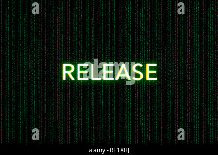 release, keyword of scrum, on a green matrix background, development Stock Photo