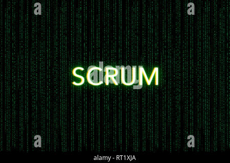 scrum, keyword of agile, on a green matrix background, development Stock Photo