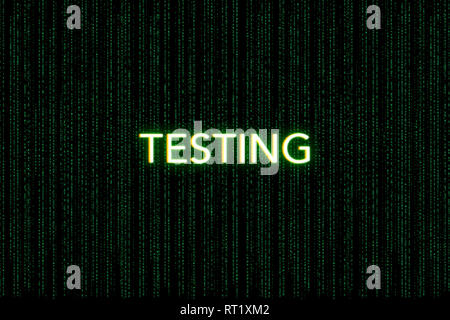testing, keyword of scrum, on a green matrix background, development Stock Photo