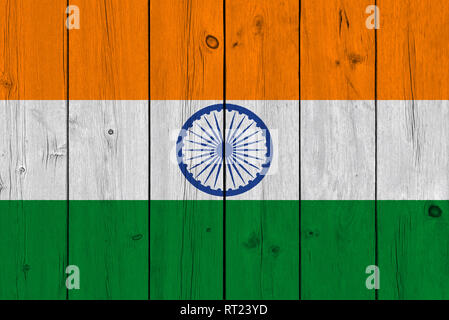 India flag painted on old wood plank. Patriotic background. National flag of India Stock Photo