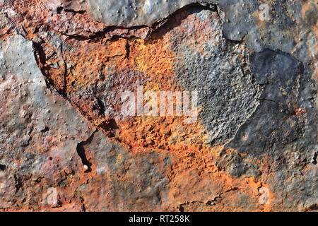 Hard rust texture. Old sea corroded metal. Detailed rusted macro closeup. Stock Photo