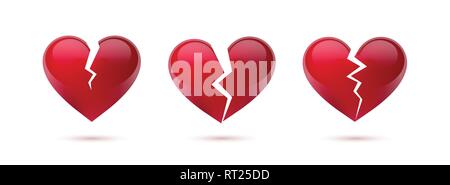 Broken hearts vector set of realistic icons and symbols. Isolated in white background. Vector illustration Stock Vector