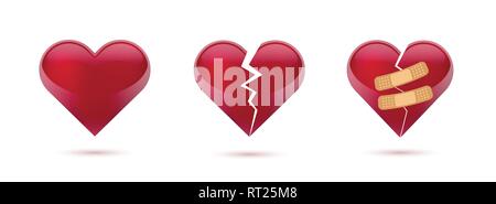 Broken hearts vector set of realistic icons and symbols. Isolated in white background. Vector illustration Stock Vector