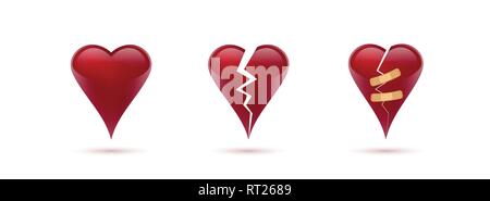 Broken hearts vector set of realistic icons and symbols. Isolated in white background. Vector illustration Stock Vector