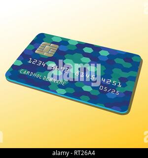 Flat drawing of a credit card, Green credit card. Credit card with a chip. Isolated, white. Vector Stock Vector