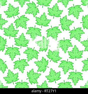 Seamless pattern of the green maple leaves Stock Vector