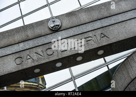 Buenos Aires, Argentina - Sept 7, 2016: Face of the Ministry of Foreign Affairs and Worship building. Stock Photo
