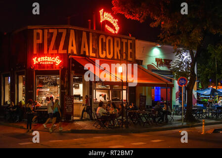 Buenos Aires, Argentina - 11 Feb, 2017: Night view of the Kentucky pizzeria at the Palermo Soho neighborhood. Stock Photo