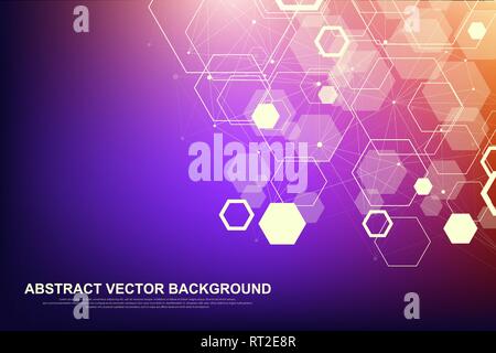 Abstract hexagonal background. Futuristic technology background in science style. Graphic hex background for your design. Vector illustration Stock Vector