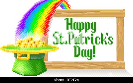 Happy St Patricks Day Pixel Art Sign Stock Vector