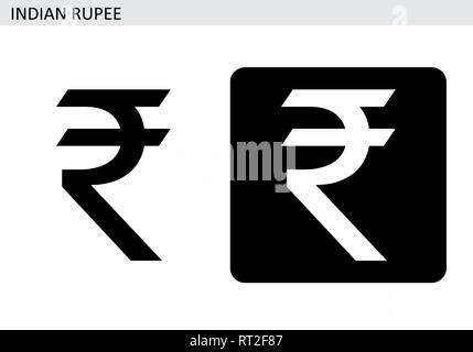 Indian Rupee currency sign. Black and white illustrations. Stock Vector