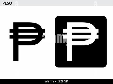 Peso currency symbol. Black and white illustration. Stock Vector