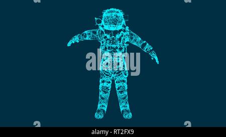 Abstraction with astronaut in the space, consisting of lines and shapes, connection wireframe concept, 3d render Stock Vector