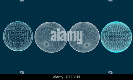 3d sphere with mesh effect, abstract connections with dots are in space, trasparent planet, computer generated Stock Vector