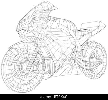 Sports bike technical wire-frame. EPS10 format. Vector created of 3d Stock Vector