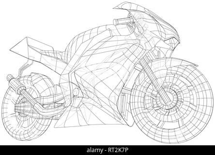 Sports bike technical wire-frame. EPS10 format. Vector created of 3d Stock Vector