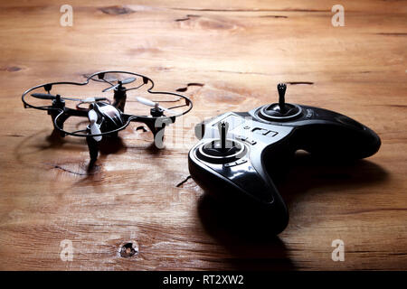 Drone on Wooden Background Stock Photo