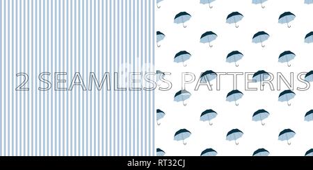 Set of two seamless patterns in blue color Stock Vector