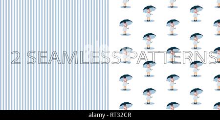 Set of two seamless patterns in blue color Stock Vector