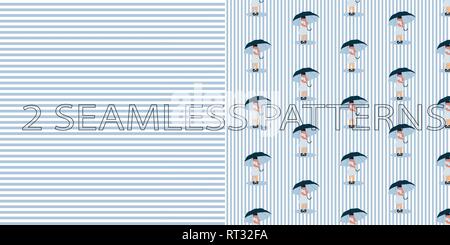 Set of two seamless patterns in blue color Stock Vector