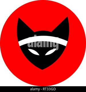 cat logo, icon. cat ninja illustration vector. a cat with a bandage. martial arts. Japan Red Sun Stock Vector