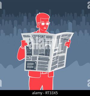 Vector Illustration Man Reading Newspaper Stock Vector