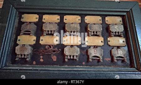 The Overloaded electrical circuit causing electrical short and fire Stock Photo