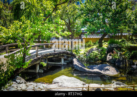 Bridge in temple japanese garden, Tokyo, Japan Stock Photo