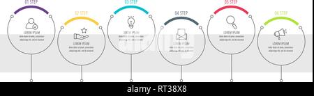 Modern and simple flat vector illustration. Infographic template with six circles, elements, sectors and percentages. Designed for business Stock Vector