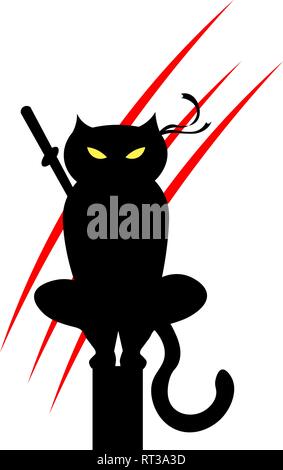 martial arts. cat ninja illustration vector. a cat with a bandage. Stock Vector