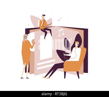 Listening to audiobooks - flat design style illustration Stock Vector