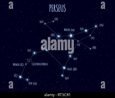 Perseus constellation. Starry night sky. Cluster of stars and galaxies ...