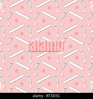 Stationary pattern background pencil ruler eraser, vector eps10 Stock Vector
